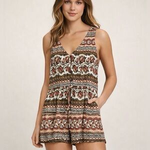 Boho Festival Romper XS Free People Style Paisley Tribal Print Flowy Summer